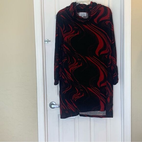 Studio Nouveau Printed Knit 3/4 Ruched Sleeve Pocket Detail Turtleneck Dress 1X - Picture 11 of 12